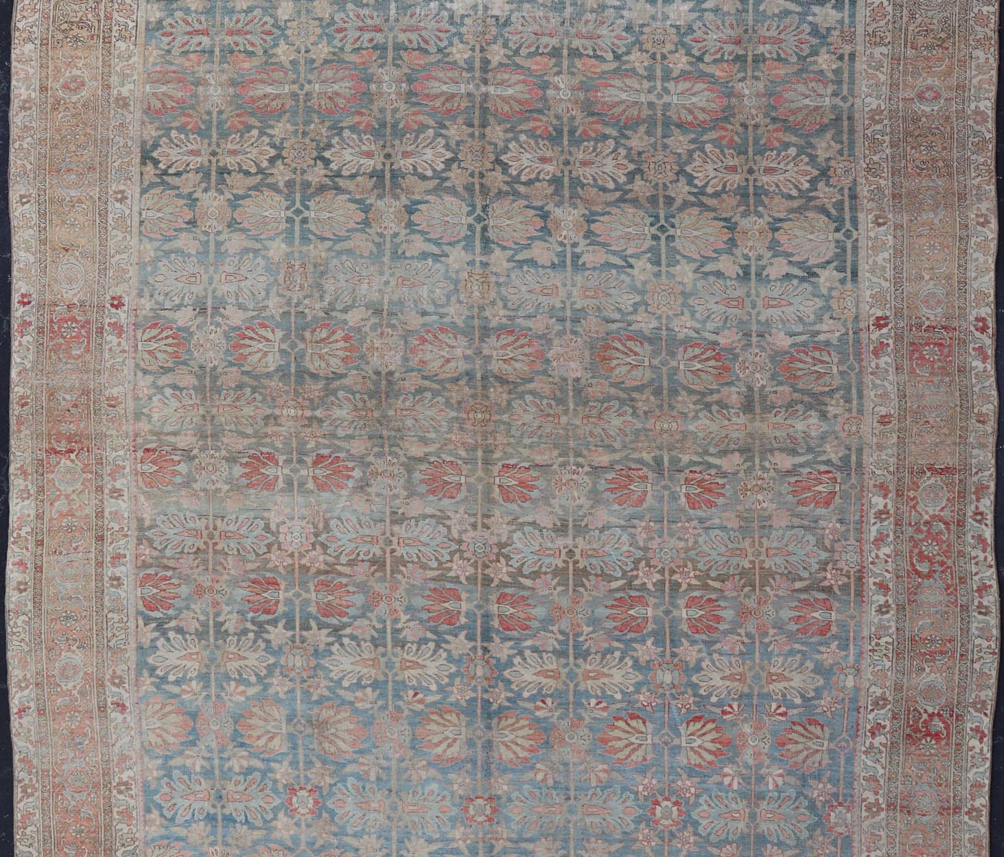 Antique Persian Bidjar With A Light Blue Background and All - Over Tribal Pattern Large antique Persian bidjar rug in light blue background and alternating floral pattern, Keivan Woven Arts / TRA - 8051. Large antique Bidjar Late 19th Century Mea... - Keivan Woven ArtsTRA - 8051 - 373Rug