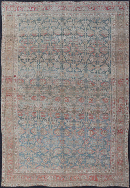 Antique Persian Bidjar With A Light Blue Background and All - Over Tribal Pattern Large antique Persian bidjar rug in light blue background and alternating floral pattern, Keivan Woven Arts / TRA - 8051. Large antique Bidjar Late 19th Century Mea... - Keivan Woven ArtsTRA - 8051 - 373Rug