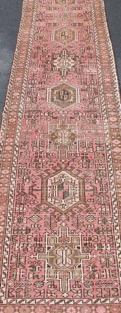 Long Narrow Persian Heriz Runner with Tribal Design in Pink and Taupe kwarugs Long narrow runner, multi - medallion two - toned Heriz runner from Persia, Keivan Woven Arts / rug tra - h - 303 - 20, country of origin / type: Iran / Heriz, circa 1950 ... - Keivan Woven ArtsTRA - H - 303 - 20 - 1352Rug