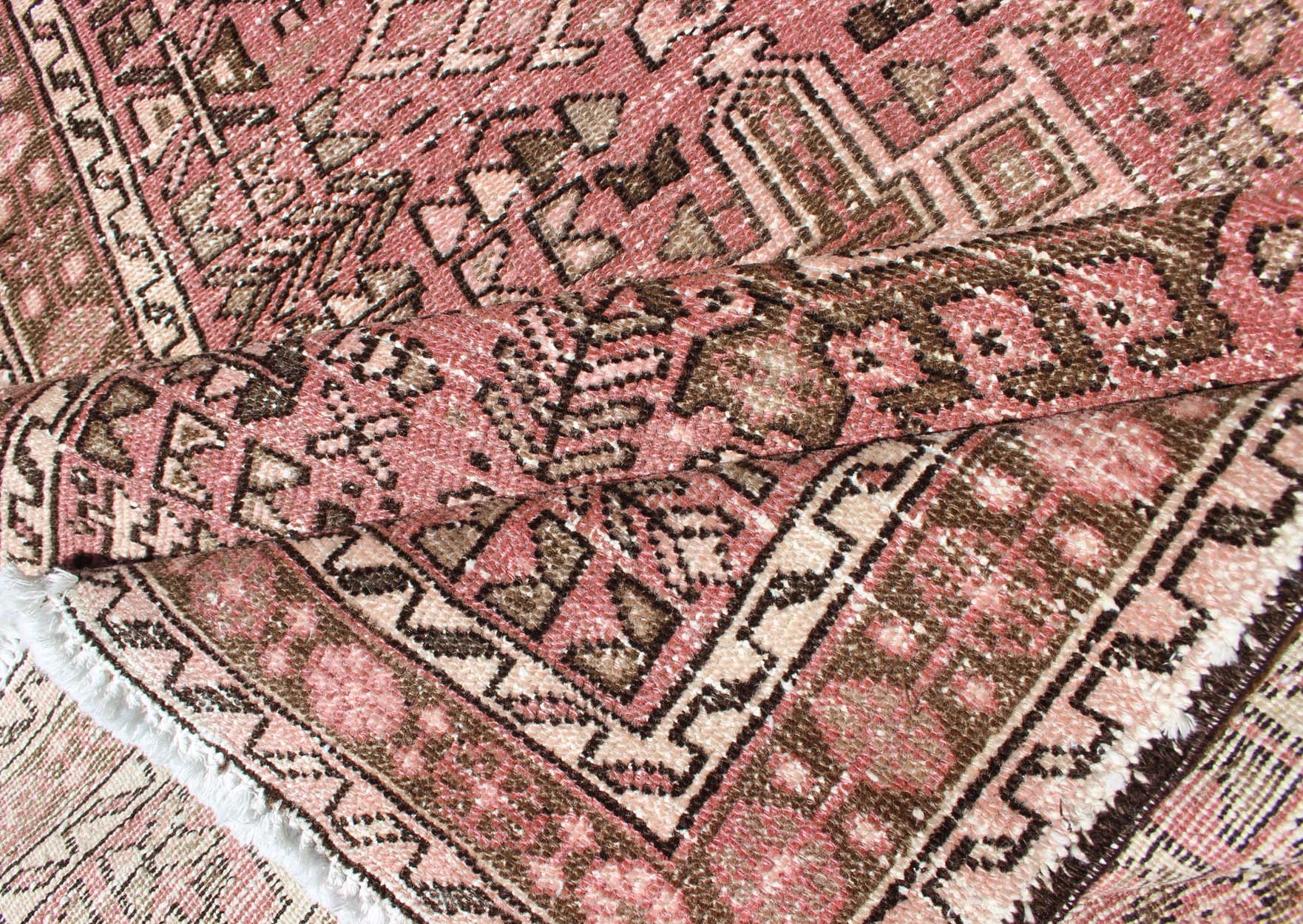 Long Narrow Persian Heriz Runner with Tribal Design in Pink and Taupe kwarugs Long narrow runner, multi - medallion two - toned Heriz runner from Persia, Keivan Woven Arts / rug tra - h - 303 - 20, country of origin / type: Iran / Heriz, circa 1950 ... - Keivan Woven ArtsTRA - H - 303 - 20 - 1352Rug