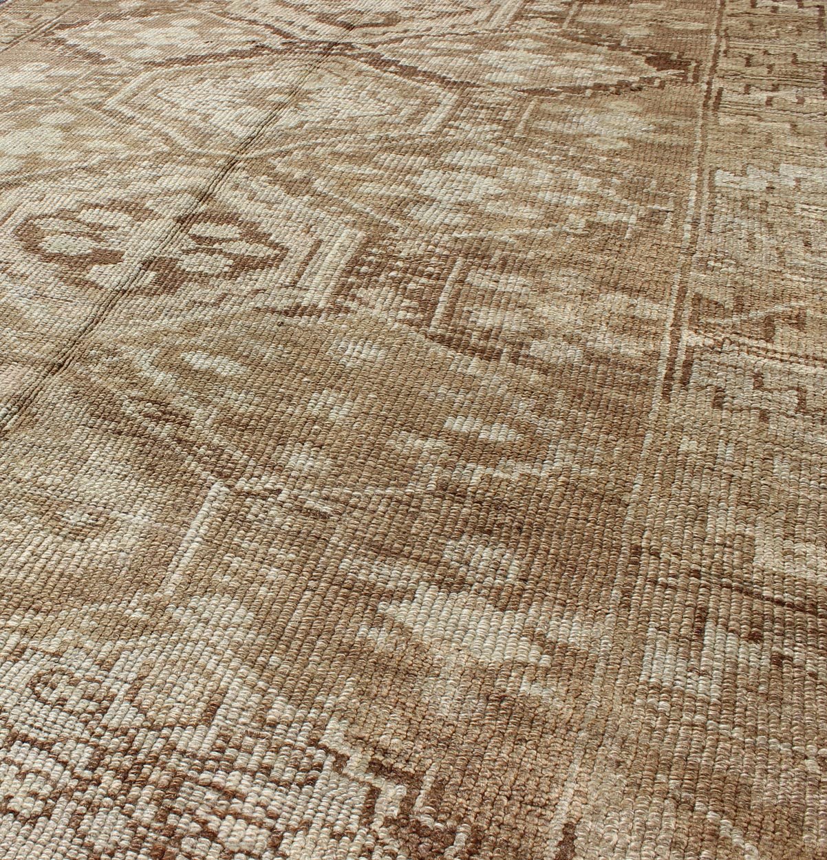 Cream, Tan and Brown Vintage Turkish Oushak Long Rug With All - Over Diamond Design, Keivan Woven Arts / rug tu - 90801, country of origin / type: Turkey / Oushak, circa 1930. This vintage Oushak rug, circa mid - 20th century. Features a unique blend ... - Keivan Woven ArtsTU - 90801 - 1686Rug