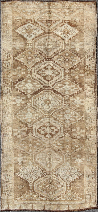 Cream, Tan and Brown Vintage Turkish Oushak Long Rug With All - Over Diamond Design, Keivan Woven Arts / rug tu - 90801, country of origin / type: Turkey / Oushak, circa 1930. This vintage Oushak rug, circa mid - 20th century. Features a unique blend ... - Keivan Woven ArtsTU - 90801 - 1686Rug