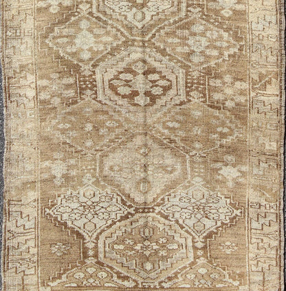 Cream, Tan and Brown Vintage Turkish Oushak Long Rug With All - Over Diamond Design, Keivan Woven Arts / rug tu - 90801, country of origin / type: Turkey / Oushak, circa 1930. This vintage Oushak rug, circa mid - 20th century. Features a unique blend ... - Keivan Woven ArtsTU - 90801 - 1686Rug