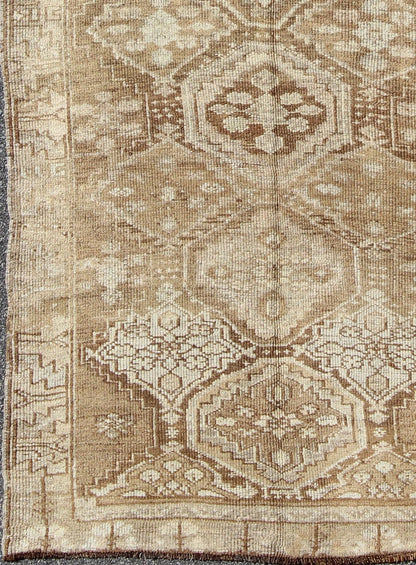 Cream, Tan and Brown Vintage Turkish Oushak Long Rug With All - Over Diamond Design, Keivan Woven Arts / rug tu - 90801, country of origin / type: Turkey / Oushak, circa 1930. This vintage Oushak rug, circa mid - 20th century. Features a unique blend ... - Keivan Woven ArtsTU - 90801 - 1686Rug