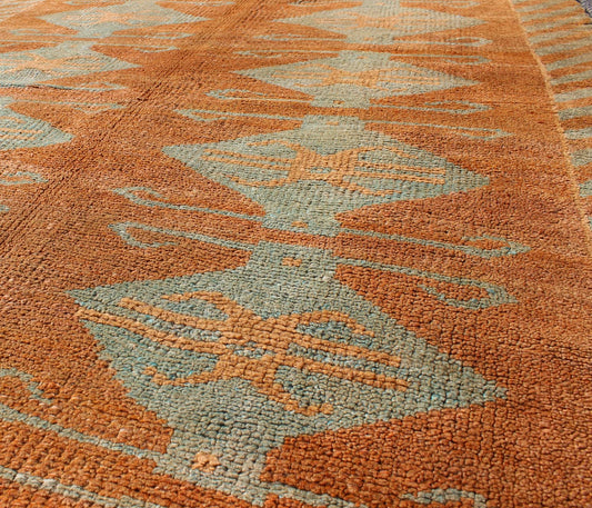 Antique Turkish Tulu Rug with Tribal Medallions in Copper and Light Blue green antique Tulu rug with Tribal Medallions in Copper and light blue, Keivan Woven Arts/ rug TU - 9102, country of origin / type: Turkey / Tulu, circa 1930's Measur... - Keivan Woven ArtsTU - 9102 - 2141