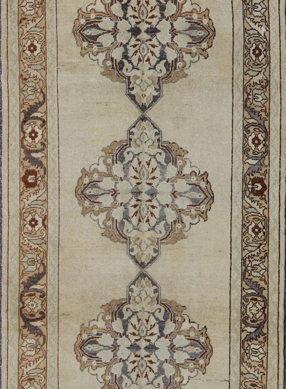 Vintage Oushak Rug from Turkey with Three Floral Medallions and Cornices Oushak Rug from Turkey with Three Floral Medallions rug/tu - 9304 origin/turkey kwarugs Produced in mid - 20th century, Turkey, this vintage Oushak is characterized by a... - Keivan Woven ArtsTU - 9304 - 1696Rug
