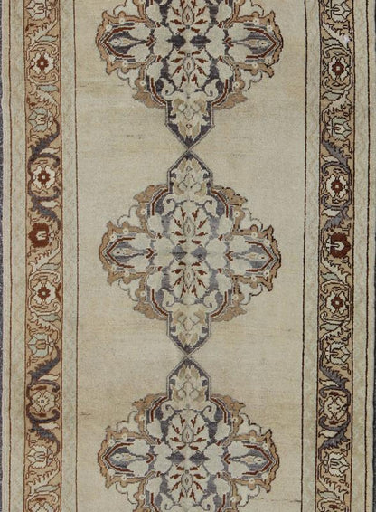 Vintage Oushak Rug from Turkey with Three Floral Medallions and Cornices Oushak Rug from Turkey with Three Floral Medallions rug/tu - 9304 origin/turkey kwarugs Produced in mid - 20th century, Turkey, this vintage Oushak is characterized by a... - Keivan Woven ArtsTU - 9304 - 1696Rug
