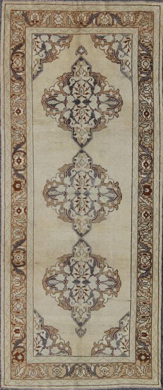 Vintage Oushak Rug from Turkey with Three Floral Medallions and Cornices Oushak Rug from Turkey with Three Floral Medallions rug/tu - 9304 origin/turkey kwarugs Produced in mid - 20th century, Turkey, this vintage Oushak is characterized by a... - Keivan Woven ArtsTU - 9304 - 1696Rug