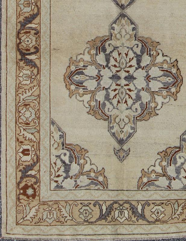 Vintage Oushak Rug from Turkey with Three Floral Medallions and Cornices Oushak Rug from Turkey with Three Floral Medallions rug/tu - 9304 origin/turkey kwarugs Produced in mid - 20th century, Turkey, this vintage Oushak is characterized by a... - Keivan Woven ArtsTU - 9304 - 1696Rug