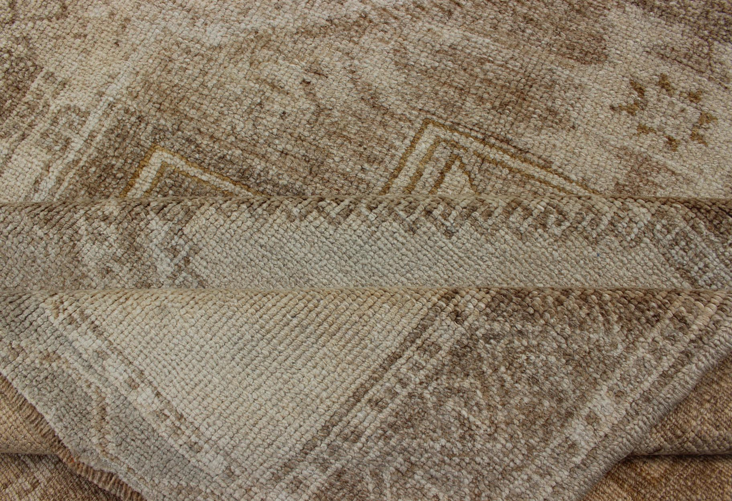 Vintage Hand Knotted Oushak Gallery Runner With Three Medallion Design in Taupe, Light Brown Vintage Oushak rug from Turkey in with flower motifs, Keivan Woven Arts / rug TU - ALK - 3555, country of origin / type: Turkey / Oushak, circa 1940 ... - Keivan Woven ArtsTU - ALK - 3555 - 12058Rug