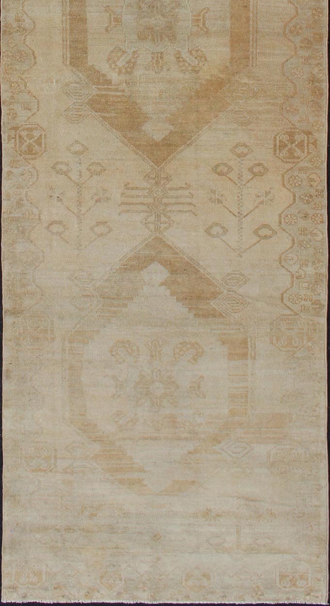 Vintage Hand Knotted Turkish Oushak Runner With Multi - Medallion Design in Muted Color Palette Vintage Oushak Runner from Turkey with Medallion Design in subdued color tones, Keivan Woven Arts / rug TU - ALK - 3558, country of origin / type: Turkey /... - Keivan Woven ArtsTU - ALK - 3558 - 12066Rug