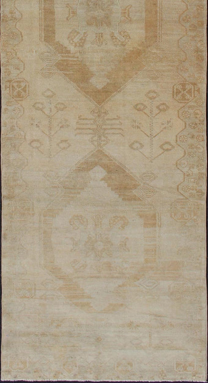 Vintage Hand Knotted Turkish Oushak Runner With Multi - Medallion Design in Muted Color Palette Vintage Oushak Runner from Turkey with Medallion Design in subdued color tones, Keivan Woven Arts / rug TU - ALK - 3558, country of origin / type: Turkey /... - Keivan Woven ArtsTU - ALK - 3558 - 12066Rug