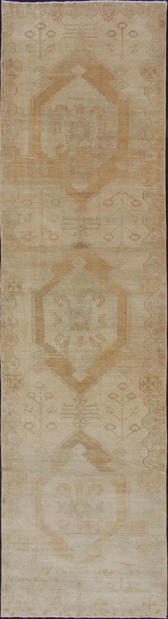 Vintage Hand Knotted Turkish Oushak Runner With Multi - Medallion Design in Muted Color Palette Vintage Oushak Runner from Turkey with Medallion Design in subdued color tones, Keivan Woven Arts / rug TU - ALK - 3558, country of origin / type: Turkey /... - Keivan Woven ArtsTU - ALK - 3558 - 12066Rug
