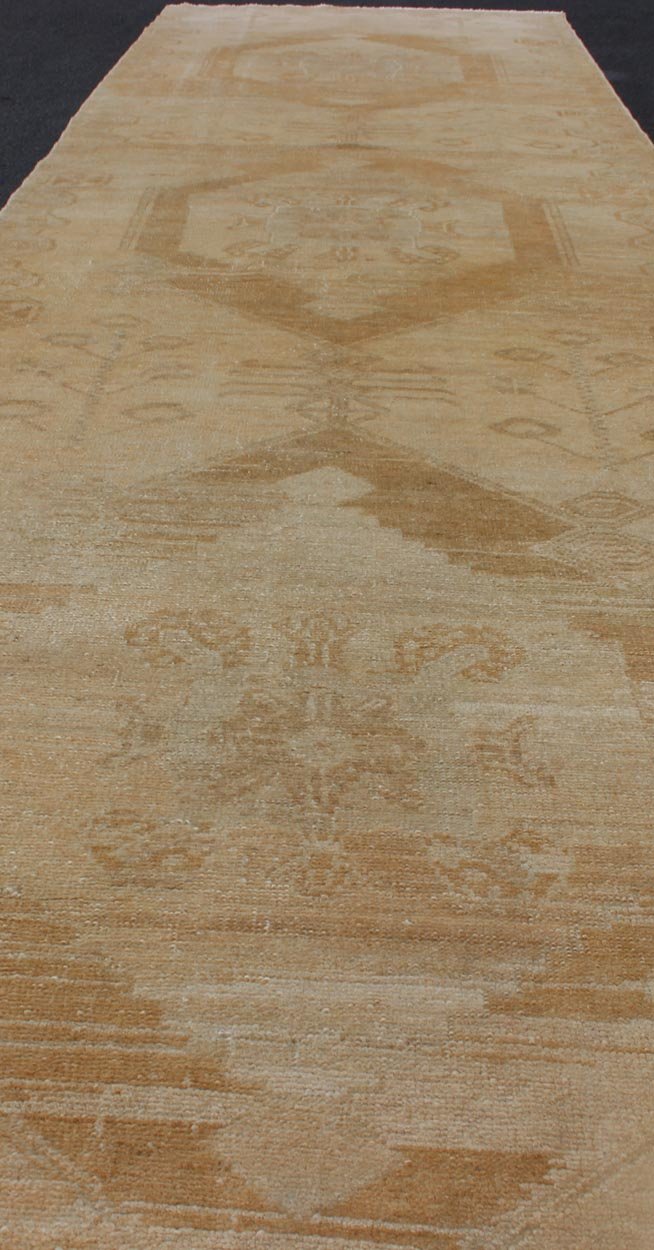 Vintage Hand Knotted Turkish Oushak Runner With Multi - Medallion Design in Muted Color Palette Vintage Oushak Runner from Turkey with Medallion Design in subdued color tones, Keivan Woven Arts / rug TU - ALK - 3558, country of origin / type: Turkey /... - Keivan Woven ArtsTU - ALK - 3558 - 12066Rug
