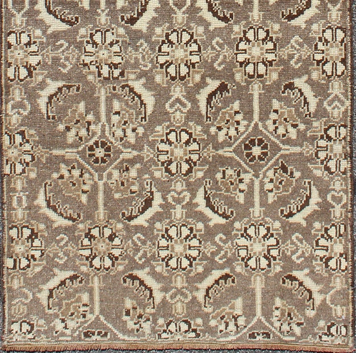 Vintage Turkish Runner with All - Over Blossoms Pattern in Light Charcoal & Ivory, rug alk - 3566, country of origin / type: Turkey / Oushak, circa mid - 20th century This broad vintage Turkish Oushak runner (circa mid - 20th century) is remarkably eleg... - Keivan Woven ArtsTU - ALK - 3566 - 6801Rug