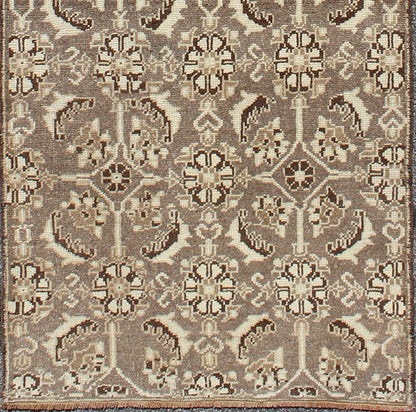 Vintage Turkish Runner with All - Over Blossoms Pattern in Light Charcoal & Ivory, rug alk - 3566, country of origin / type: Turkey / Oushak, circa mid - 20th century This broad vintage Turkish Oushak runner (circa mid - 20th century) is remarkably eleg... - Keivan Woven ArtsTU - ALK - 3566 - 6801Rug