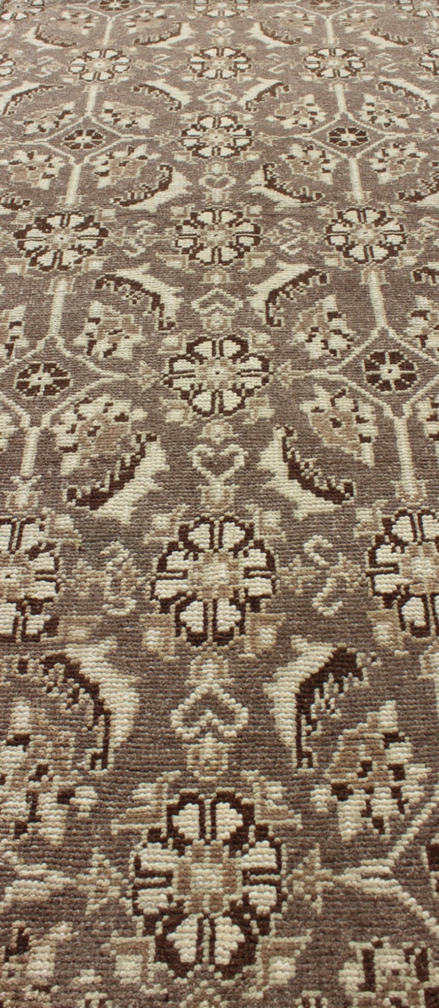 Vintage Turkish Runner with All - Over Blossoms Pattern in Light Charcoal & Ivory, rug alk - 3566, country of origin / type: Turkey / Oushak, circa mid - 20th century This broad vintage Turkish Oushak runner (circa mid - 20th century) is remarkably eleg... - Keivan Woven ArtsTU - ALK - 3566 - 6801Rug