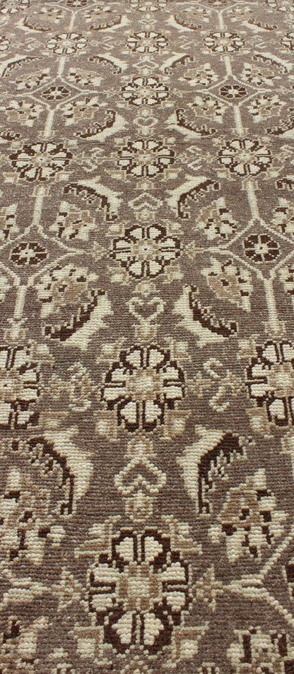 Vintage Turkish Runner with All - Over Blossoms Pattern in Light Charcoal & Ivory, rug alk - 3566, country of origin / type: Turkey / Oushak, circa mid - 20th century This broad vintage Turkish Oushak runner (circa mid - 20th century) is remarkably eleg... - Keivan Woven ArtsTU - ALK - 3566 - 6801Rug