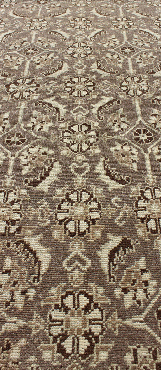 Vintage Turkish Runner with All - Over Blossoms Pattern in Light Charcoal & Ivory, rug alk - 3566, country of origin / type: Turkey / Oushak, circa mid - 20th century This broad vintage Turkish Oushak runner (circa mid - 20th century) is remarkably eleg... - Keivan Woven ArtsTU - ALK - 3566 - 6801Rug