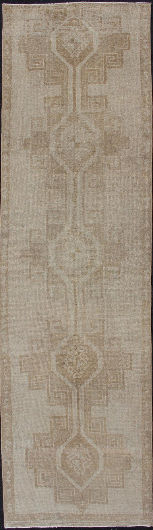 Vintage Turkish Oushak Runner with Tribal Medallions in Earthy Tones vintage Turkish Oushak runner with floral medallions, Keivan Woven Arts / rug TU - ALK - 3586 , country of origin / type: Turkey / Oushak, circa 1940. This vintage Oushak ru... - Keivan Woven ArtsTU - ALK - 3586 - 12100