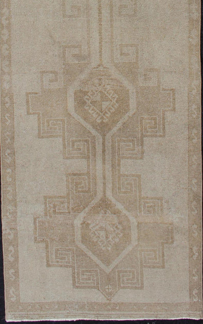 Vintage Turkish Oushak Runner with Tribal Medallions in Earthy Tones vintage Turkish Oushak runner with floral medallions, Keivan Woven Arts / rug TU - ALK - 3586 , country of origin / type: Turkey / Oushak, circa 1940. This vintage Oushak ru... - Keivan Woven ArtsTU - ALK - 3586 - 12100Rug