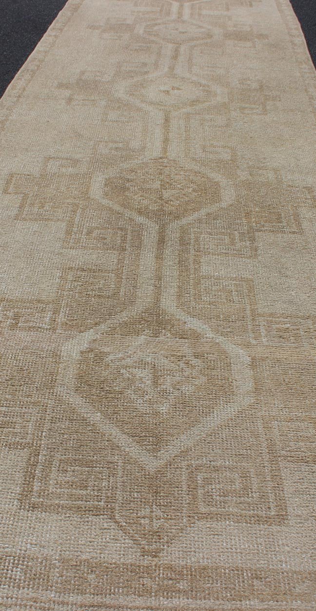 Vintage Turkish Oushak Runner with Tribal Medallions in Earthy Tones vintage Turkish Oushak runner with floral medallions, Keivan Woven Arts / rug TU - ALK - 3586 , country of origin / type: Turkey / Oushak, circa 1940. This vintage Oushak ru... - Keivan Woven ArtsTU - ALK - 3586 - 12100Rug