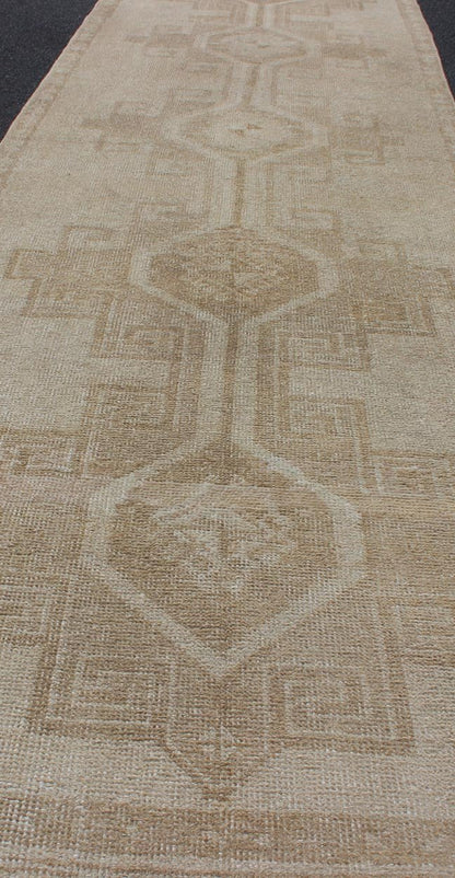 Vintage Turkish Oushak Runner with Tribal Medallions in Earthy Tones vintage Turkish Oushak runner with floral medallions, Keivan Woven Arts / rug TU - ALK - 3586 , country of origin / type: Turkey / Oushak, circa 1940. This vintage Oushak ru... - Keivan Woven ArtsTU - ALK - 3586 - 12100Rug