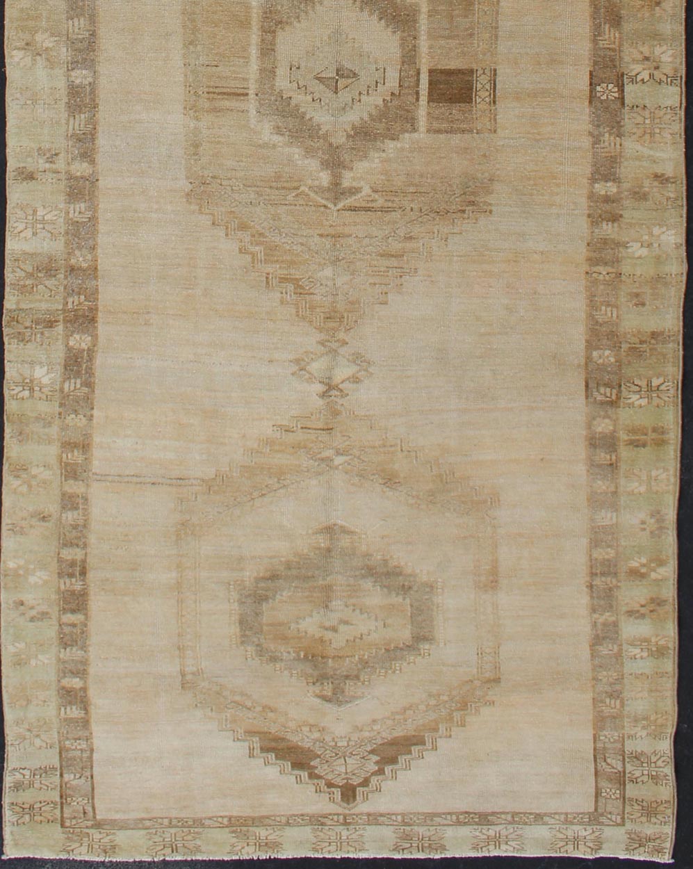 Large Gallery Runner Turkish Rug in Earth Tones & Light Brown in Medallions. Vintage wide Gallery runner from Turkey with Geometric Medallion design in various tones earth colors such as of tan, sand, taupe and light brown rug TU - ALK - 3587, country o... - Keivan Woven ArtsTU - ALK - 3587 - 12309Rug