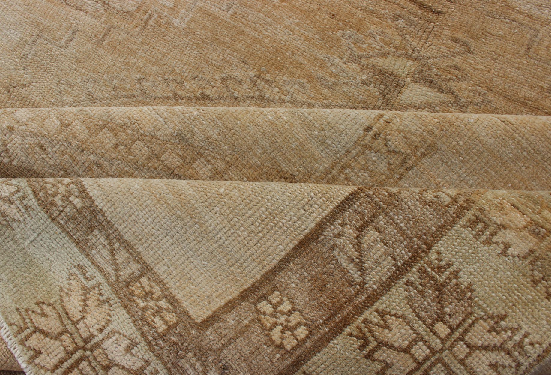 Large Gallery Runner Turkish Rug in Earth Tones & Light Brown in Medallions. Vintage wide Gallery runner from Turkey with Geometric Medallion design in various tones earth colors such as of tan, sand, taupe and light brown rug TU - ALK - 3587, country o... - Keivan Woven ArtsTU - ALK - 3587 - 12309Rug