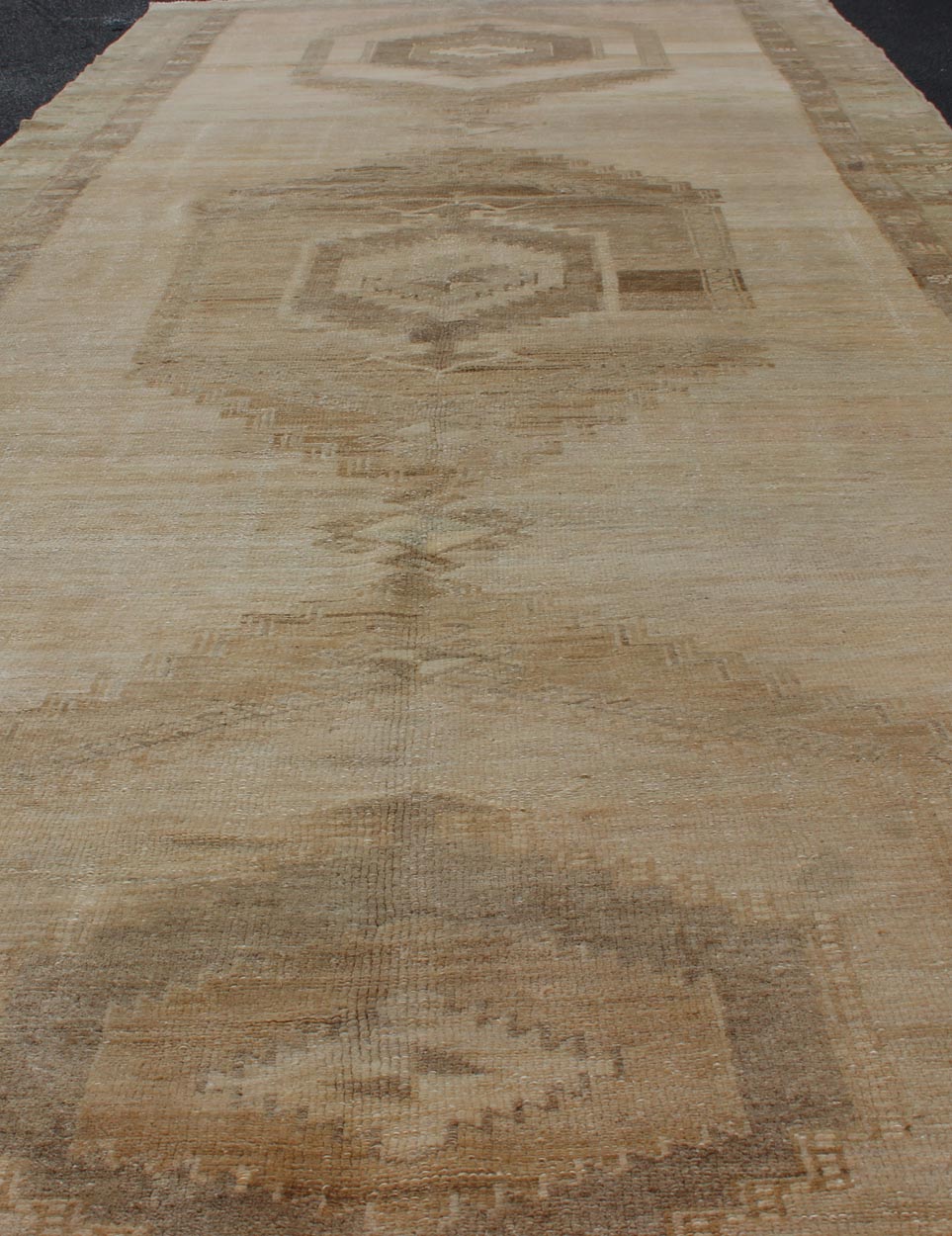 Large Gallery Runner Turkish Rug in Earth Tones & Light Brown in Medallions. Vintage wide Gallery runner from Turkey with Geometric Medallion design in various tones earth colors such as of tan, sand, taupe and light brown rug TU - ALK - 3587, country o... - Keivan Woven ArtsTU - ALK - 3587 - 12309Rug