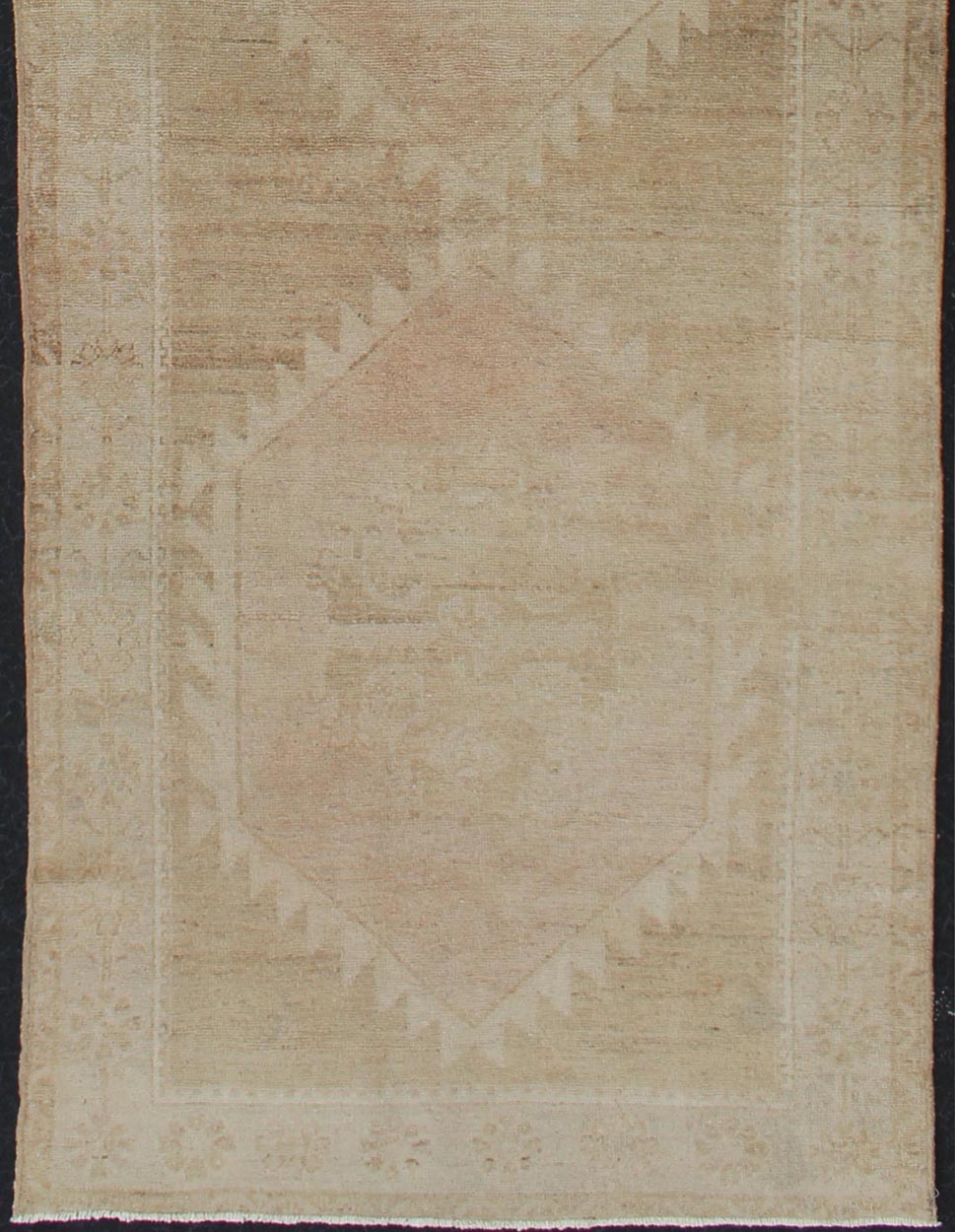 Vintage Turkish Oushak Runner Neutral Colors with Tribal Design in Earth Colors. wide and long vintage Turkish Oushak runner in neutral colors with medallions in taupe, tan, and light brown. rug/TU - ALK - 3590. Vintage Oushak runner Thi... - Keivan Woven ArtsTU - ALK - 3590 - 12108Rug