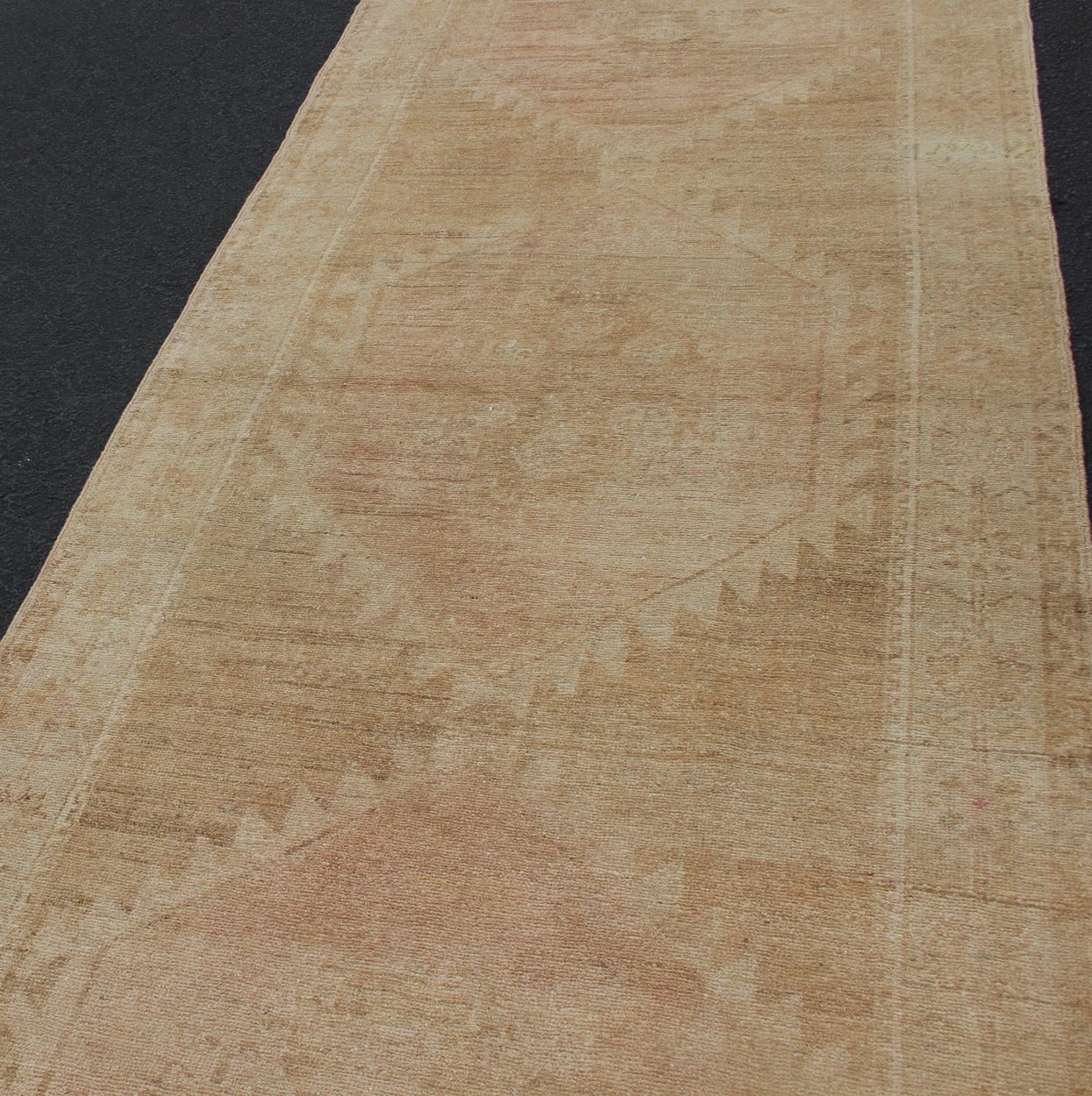 Vintage Turkish Oushak Runner Neutral Colors with Tribal Design in Earth Colors. wide and long vintage Turkish Oushak runner in neutral colors with medallions in taupe, tan, and light brown. rug/TU - ALK - 3590. Vintage Oushak runner Thi... - Keivan Woven ArtsTU - ALK - 3590 - 12108Rug