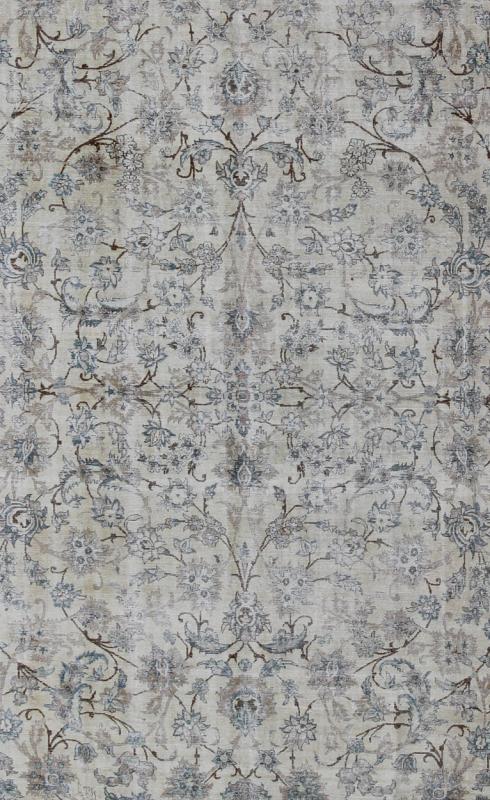 Persian Tabriz Antique Rug in All Over Floral Design in Muted Colors of Cream and Light Blue. Antique Persian Tabriz rug. Keivan Woven Arts / rug TU - ALK - 3650, country of origin / type: Iran / Tabriz, circa 1920. This fine Persian Tabriz carpet s... - Keivan Woven ArtsTU - ALK - 3650 - 6814Rug