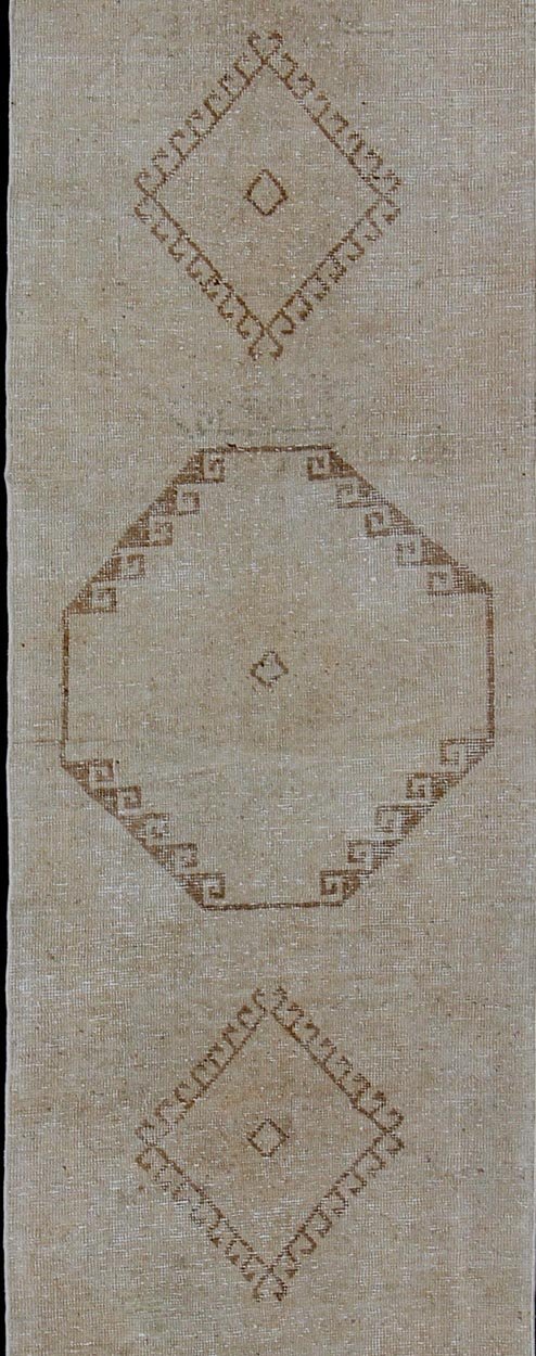 Vintage Turkish Oushak Runner with Etched Medallion Design Stylized Medallion Oushak Carpet, rug tu - alk - 4885, country of origin / type: Turkey / Oushak, circa 1940 This Oushak carpet from mid - 20th century Turkey features a multi - medallion... - Keivan Woven ArtsTU - ALK - 4885 - 10728Rug