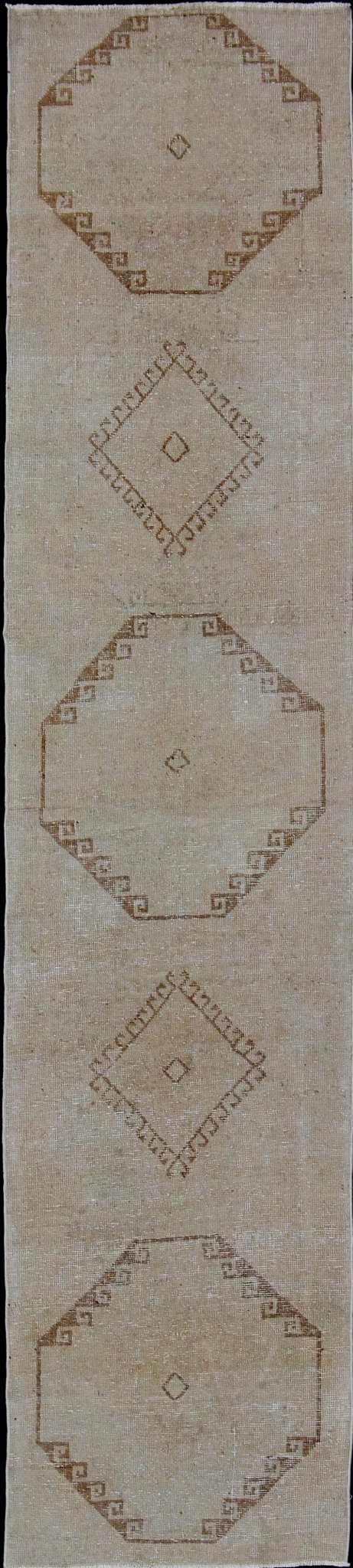 Vintage Turkish Oushak Runner with Etched Medallion Design Stylized Medallion Oushak Carpet, rug tu - alk - 4885, country of origin / type: Turkey / Oushak, circa 1940 This Oushak carpet from mid - 20th century Turkey features a multi - medallion... - Keivan Woven ArtsTU - ALK - 4885 - 10728Rug