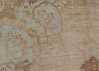 Vintage Turkish Kars rug with floral medallion in camel, tan, taupe, gray, sand, Keivan Woven Arts, rug TU - ARS - 433, country of origin / type: Turkey / Oushak, circa 1940 This vintage Turkish Kars rug (circa mid - 20th century) features a unique bl... - Keivan Woven ArtsTU - ARS - 433 - 2448Rug
