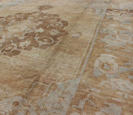 Vintage Turkish Kars rug with floral medallion in camel, tan, taupe, gray, sand, Keivan Woven Arts, rug TU - ARS - 433, country of origin / type: Turkey / Oushak, circa 1940 This vintage Turkish Kars rug (circa mid - 20th century) features a unique bl... - Keivan Woven ArtsTU - ARS - 433 - 2448Rug