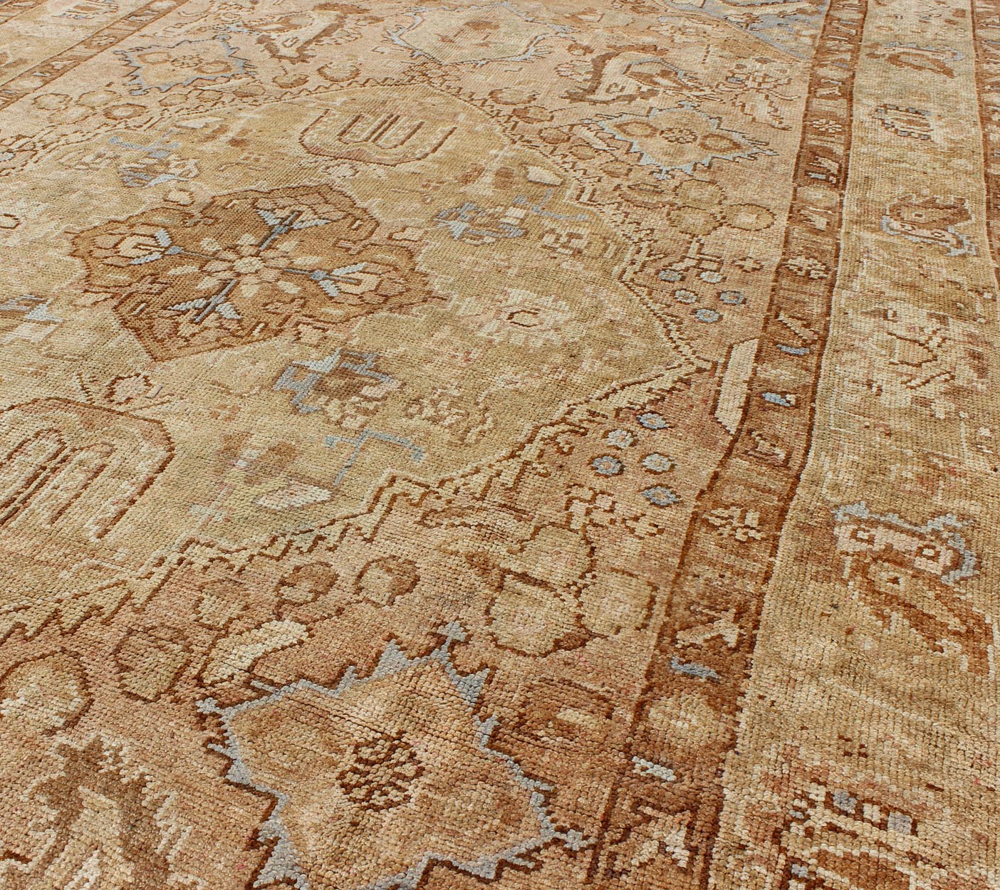 Vintage Turkish Medallion Gallery Runner in Warm Golden Brown Tones Measures: 6'10 x 13'10 Country of Origin: Turkey; Type: Oushak; Design: Medallion, Floral - Motifs, Sub - Tribal, All - Over; Keivan Woven Arts: rug TU - ARS - 445; Persian Rug, A... - Keivan Woven ArtsTU - ARS - 445 - 2454Rug