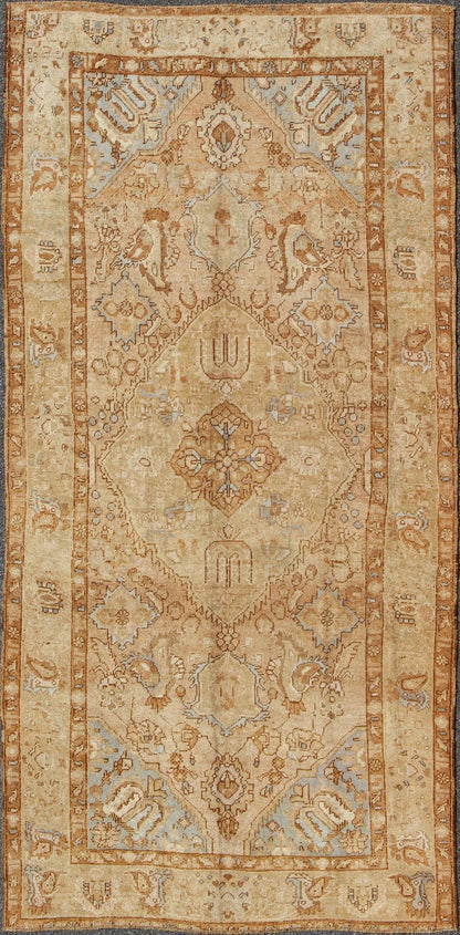 Vintage Turkish Medallion Gallery Runner in Warm Golden Brown Tones Measures: 6'10 x 13'10 Country of Origin: Turkey; Type: Oushak; Design: Medallion, Floral - Motifs, Sub - Tribal, All - Over; Keivan Woven Arts: rug TU - ARS - 445; Persian Rug, A... - Keivan Woven ArtsTU - ARS - 445 - 2454Rug