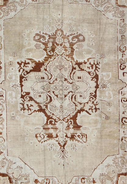 Vintage Turkish Kars Carpet with Floral Medallion in Sienna, Mocha and Bone This incredible vintage Kars carpet beautifully illustrates the imaginative artistry of eastern Turkish weavers. A large and bold sweeping floral medallion takes center ... - Keivan Woven ArtsTU - ARS - 474 - 2460Rug