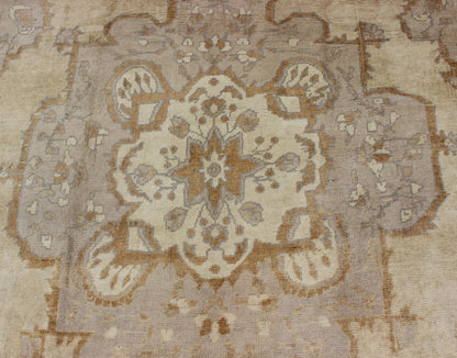 Vintage Turkish Oushak Rug with Medallion Design and Corniced Floral Border Enchanting in both color and design, this vintage Turkish piece was skillfully woven with subtly and beauty in mind. The cream - colored background receives a romantic flo... - Keivan Woven ArtsTU - ARS - 811 - 2434Rug