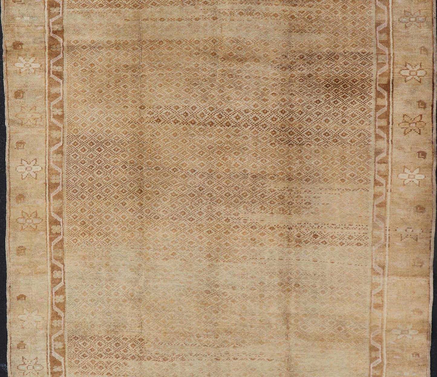 Vintage Turkish Rug with All - Over Diamond Design and Floral Border in Tan & Taupe Tan and Taupe vintage Turkish rug with all - over repeat design and floral border, rug ars - 816, country of origin / type: Turkey / Oushak, circa mid - 20th century ... - Keivan Woven ArtsTU - ARS - 816 - 2440Rug
