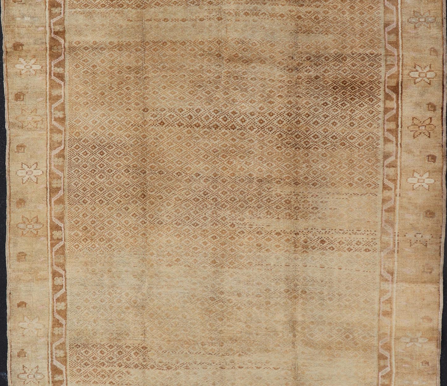 Vintage Turkish Rug with All - Over Diamond Design and Floral Border in Tan & Taupe Tan and Taupe vintage Turkish rug with all - over repeat design and floral border, rug ars - 816, country of origin / type: Turkey / Oushak, circa mid - 20th century ... - Keivan Woven ArtsTU - ARS - 816 - 2440Rug
