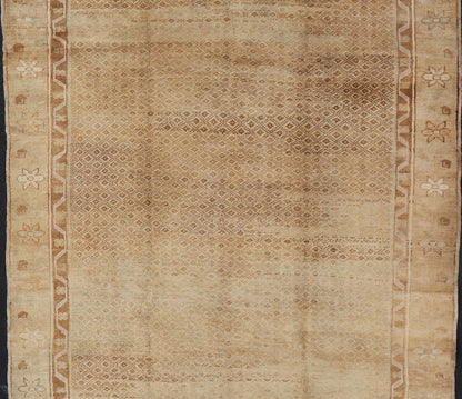 Vintage Turkish Rug with All - Over Diamond Design and Floral Border in Tan & Taupe Tan and Taupe vintage Turkish rug with all - over repeat design and floral border, rug ars - 816, country of origin / type: Turkey / Oushak, circa mid - 20th century ... - Keivan Woven ArtsTU - ARS - 816 - 2440Rug