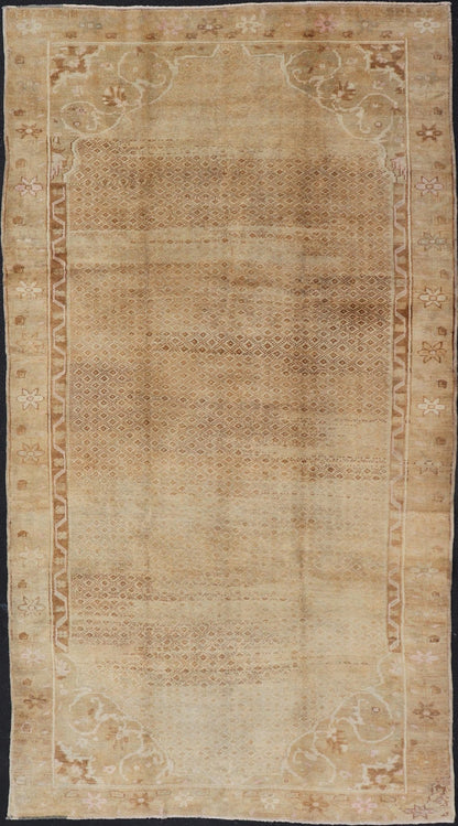 Vintage Turkish Rug with All - Over Diamond Design and Floral Border in Tan & Taupe Tan and Taupe vintage Turkish rug with all - over repeat design and floral border, rug ars - 816, country of origin / type: Turkey / Oushak, circa mid - 20th century ... - Keivan Woven ArtsTU - ARS - 816 - 2440Rug