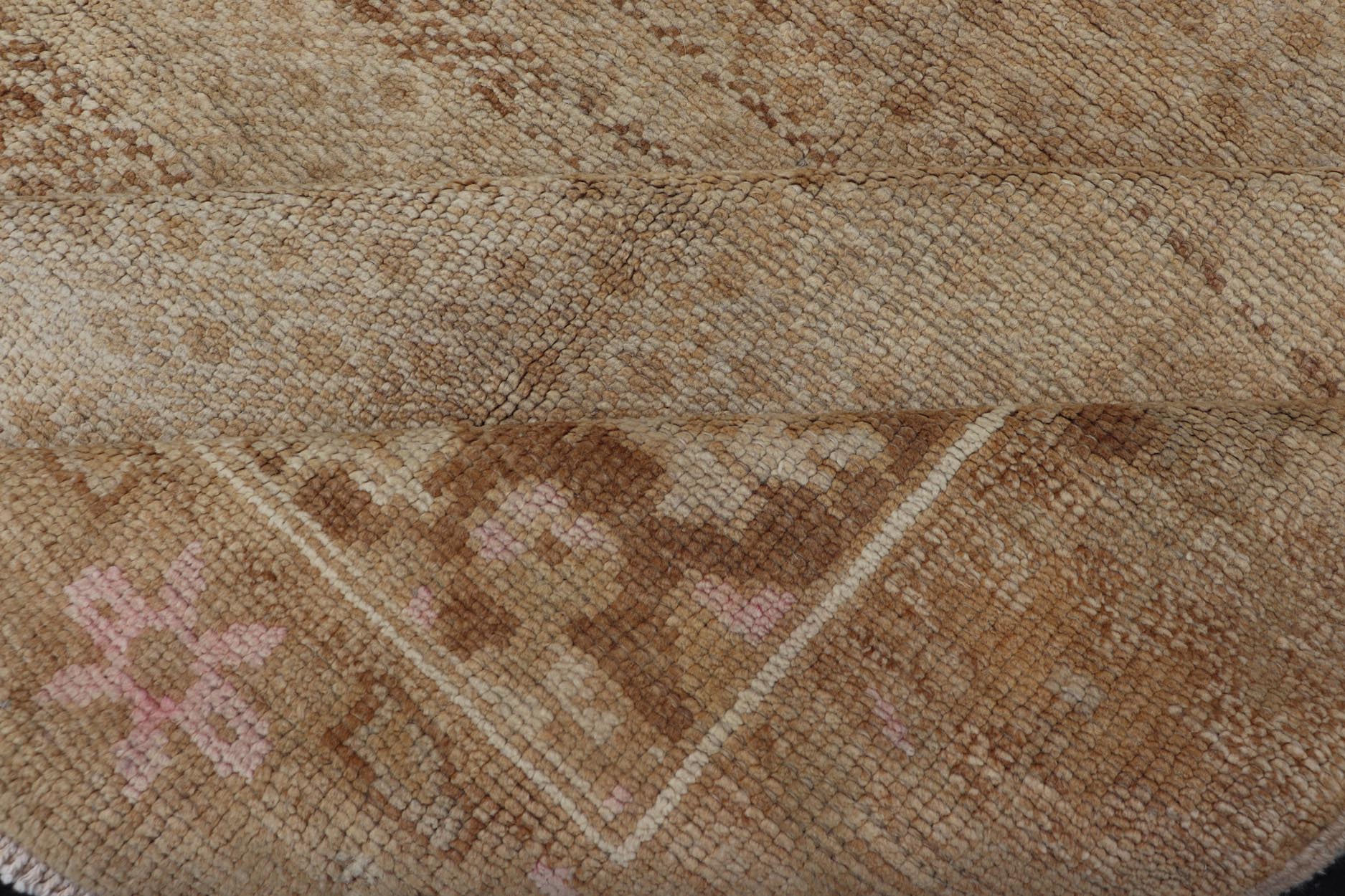 Vintage Turkish Rug with All - Over Diamond Design and Floral Border in Tan & Taupe Tan and Taupe vintage Turkish rug with all - over repeat design and floral border, rug ars - 816, country of origin / type: Turkey / Oushak, circa mid - 20th century ... - Keivan Woven ArtsTU - ARS - 816 - 2440Rug