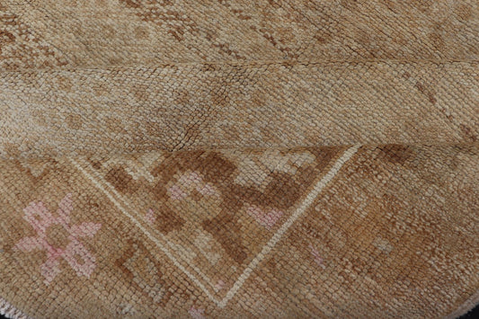 Vintage Turkish Rug with All - Over Diamond Design and Floral Border in Tan & Taupe Tan and Taupe vintage Turkish rug with all - over repeat design and floral border, rug ars - 816, country of origin / type: Turkey / Oushak, circa mid - 20th century ... - Keivan Woven ArtsTU - ARS - 816 - 2440Rug