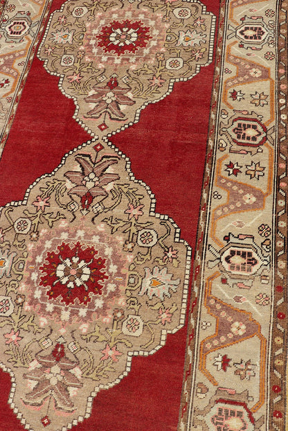 Keivan Woven Arts - Very Long Turkish Oushak Runner with Floral and Geometrics in Red & Neutrals, rug cum - 170, country of origin / type: Turkey / Oushak, circa 1930's. Measures: 3'11 x 20'6. This long Turkish Oushak gallery rug features a unique ... - Keivan Woven ArtsTU - CUM - 170 - 2408Rug