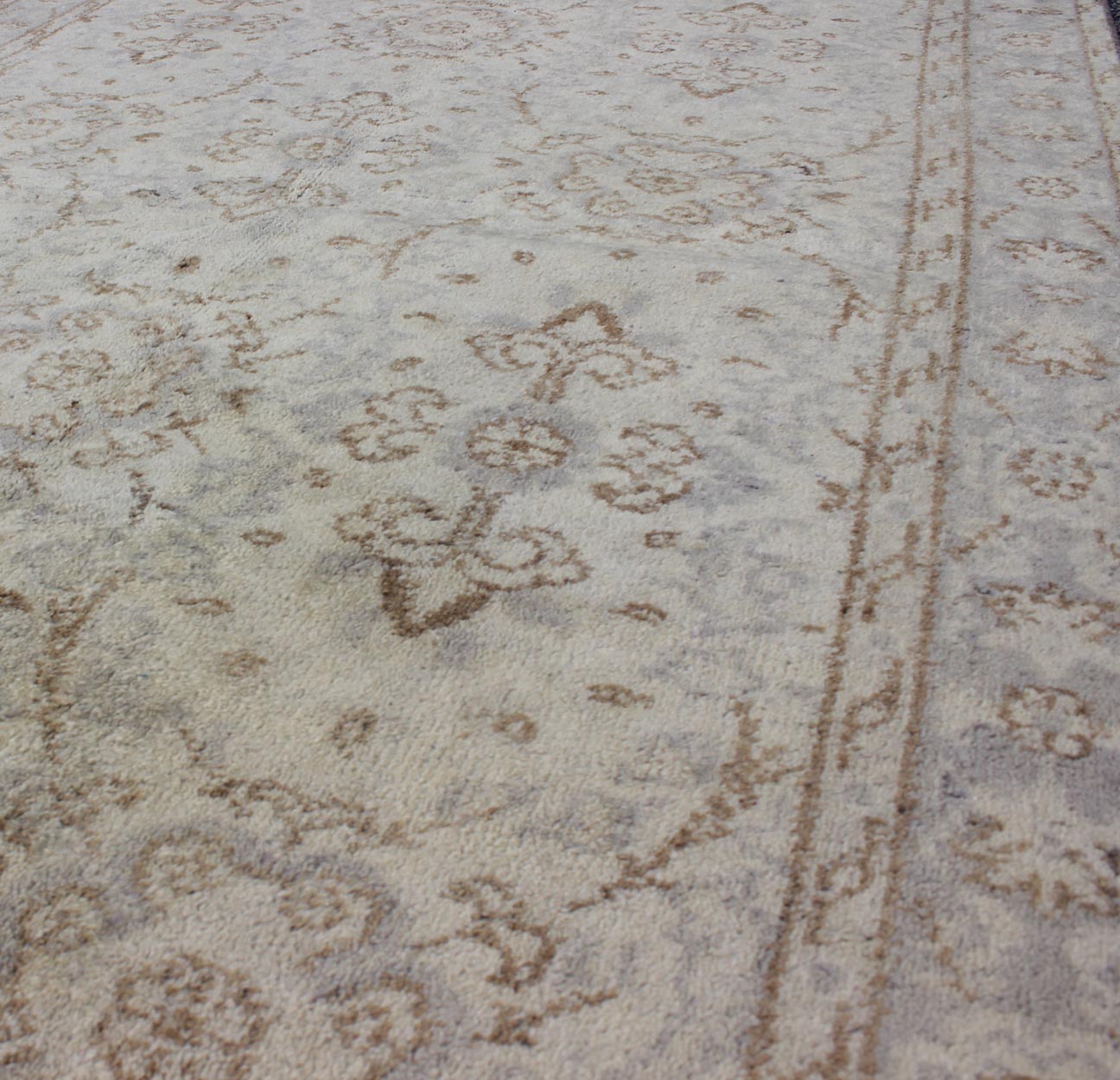 Vintage Turkish Oushak Rug with All - Over Floral Design in Ivory, Gray and Brown, rug dur - 3620, country of origin / type: Turkey / Oushak, circa mid - 20th century The design of this beautiful vintage Oushak rug from mid - 20th century Turkey is enha... - Keivan Woven ArtsTU - DUR - 3620 - 6820Rug