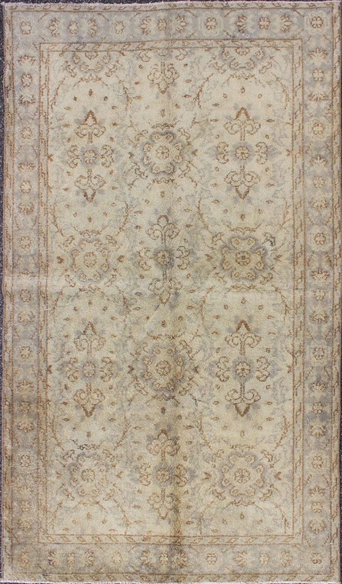 Vintage Turkish Oushak Rug with All - Over Floral Design in Ivory, Gray and Brown, rug dur - 3620, country of origin / type: Turkey / Oushak, circa mid - 20th century The design of this beautiful vintage Oushak rug from mid - 20th century Turkey is enha... - Keivan Woven ArtsTU - DUR - 3620 - 6820Rug